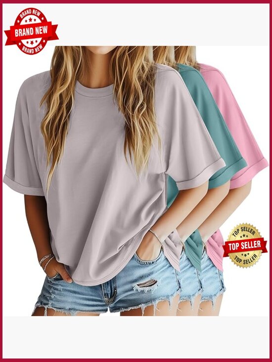 Tops - 3 Pack Women's Oversized Tees Short Sleeve Crew Neck Summer Basic Tops